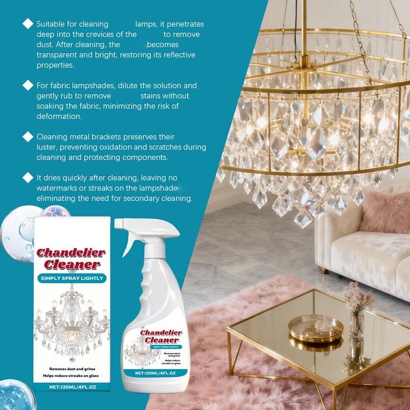 Chandelier Cleaner Spray No Wipe, Crystal Chandelier & Brass Cleaner, No-wipe Dust Remover for Crystal & Glass, Streak-free Shine for Mirrors, Metal & Plastic, 120ml, Home Cleaning - Image 5